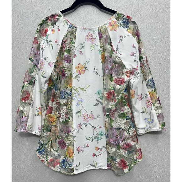 Fig and Flower Anthropologie Floral Blouse Petite Large Sheer Multicolor - Picture 2 of 8